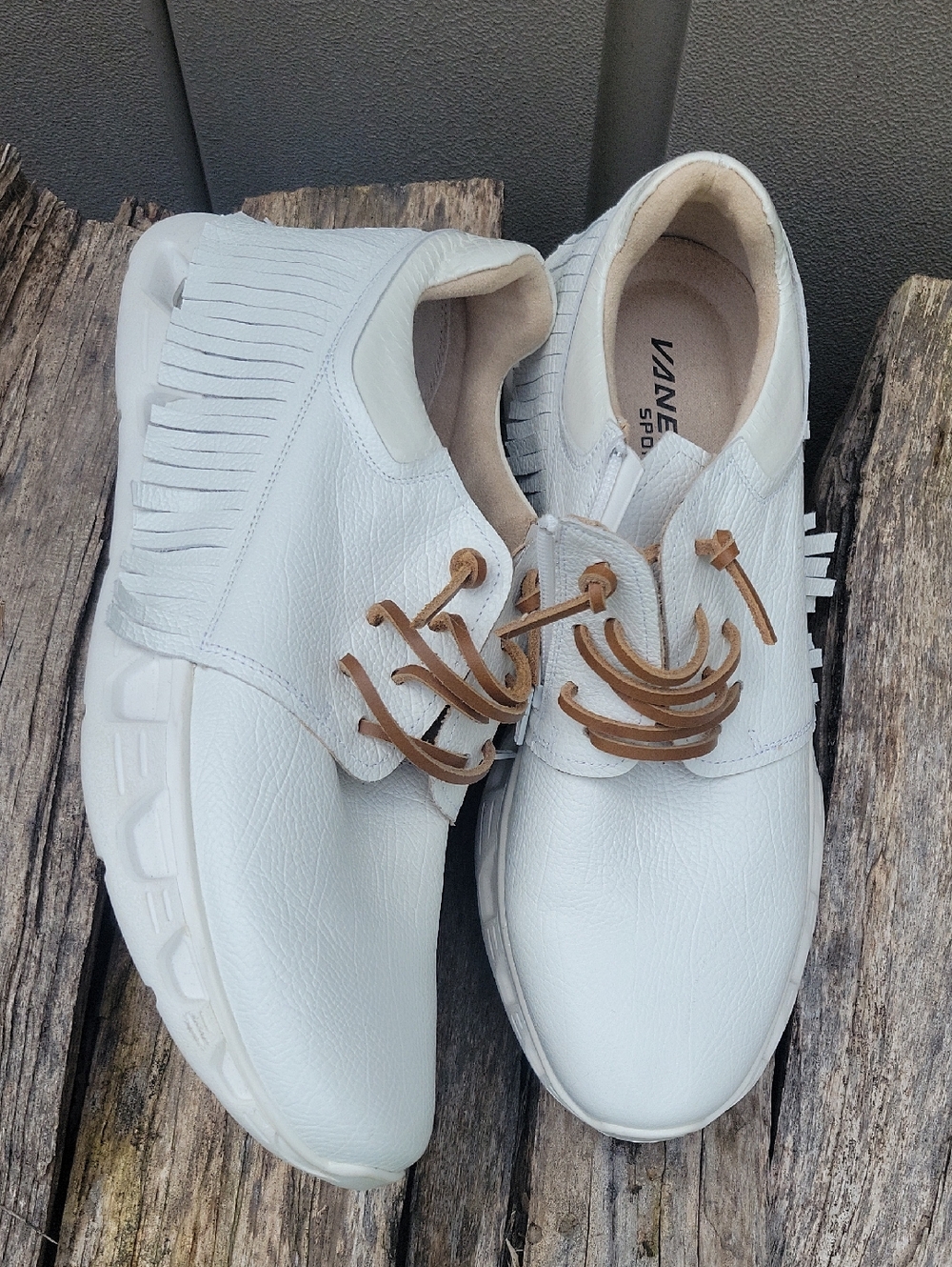 VANELi Sport White Leather Fringe Lace-Up Sneakers size 9.5